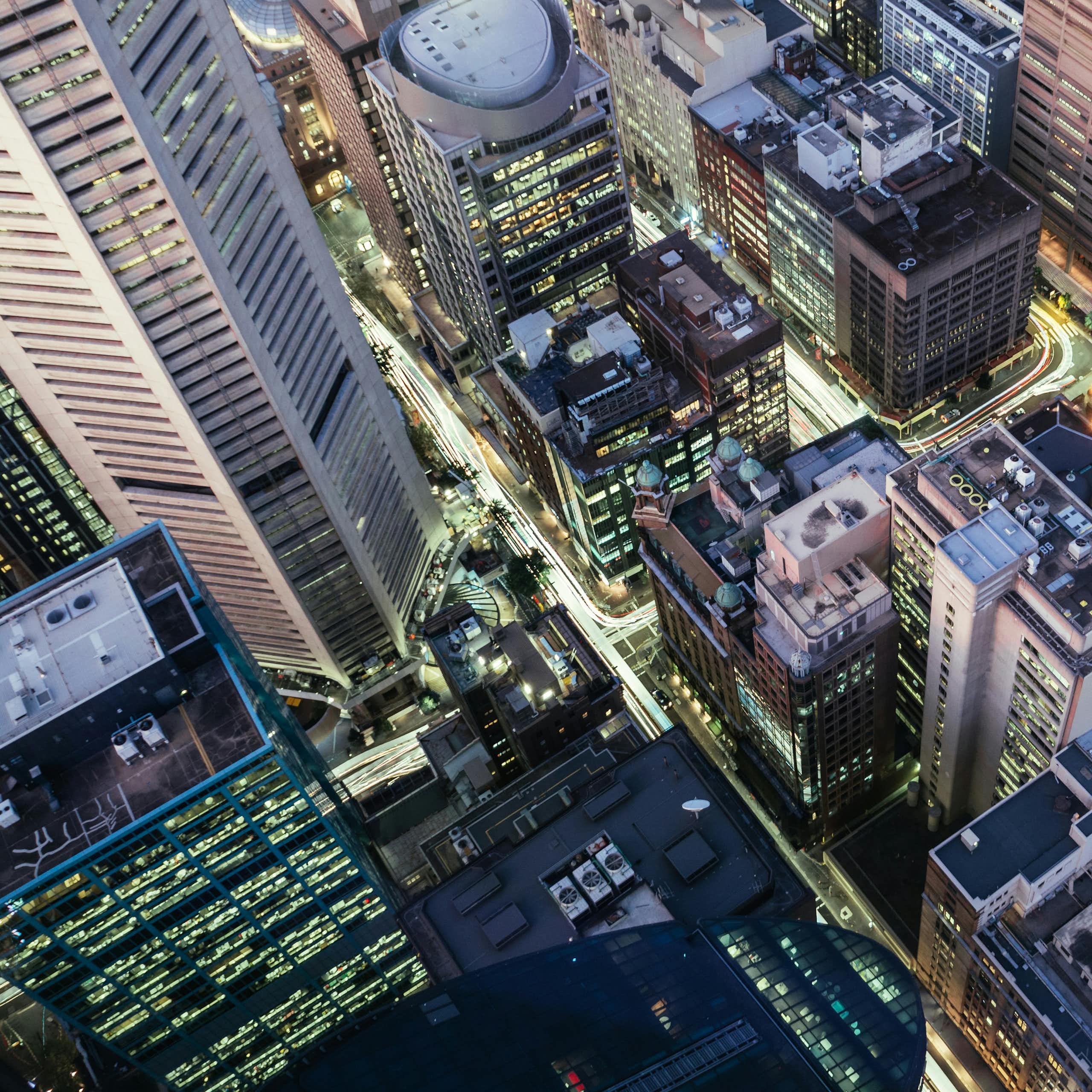 Aerial view of city buildings