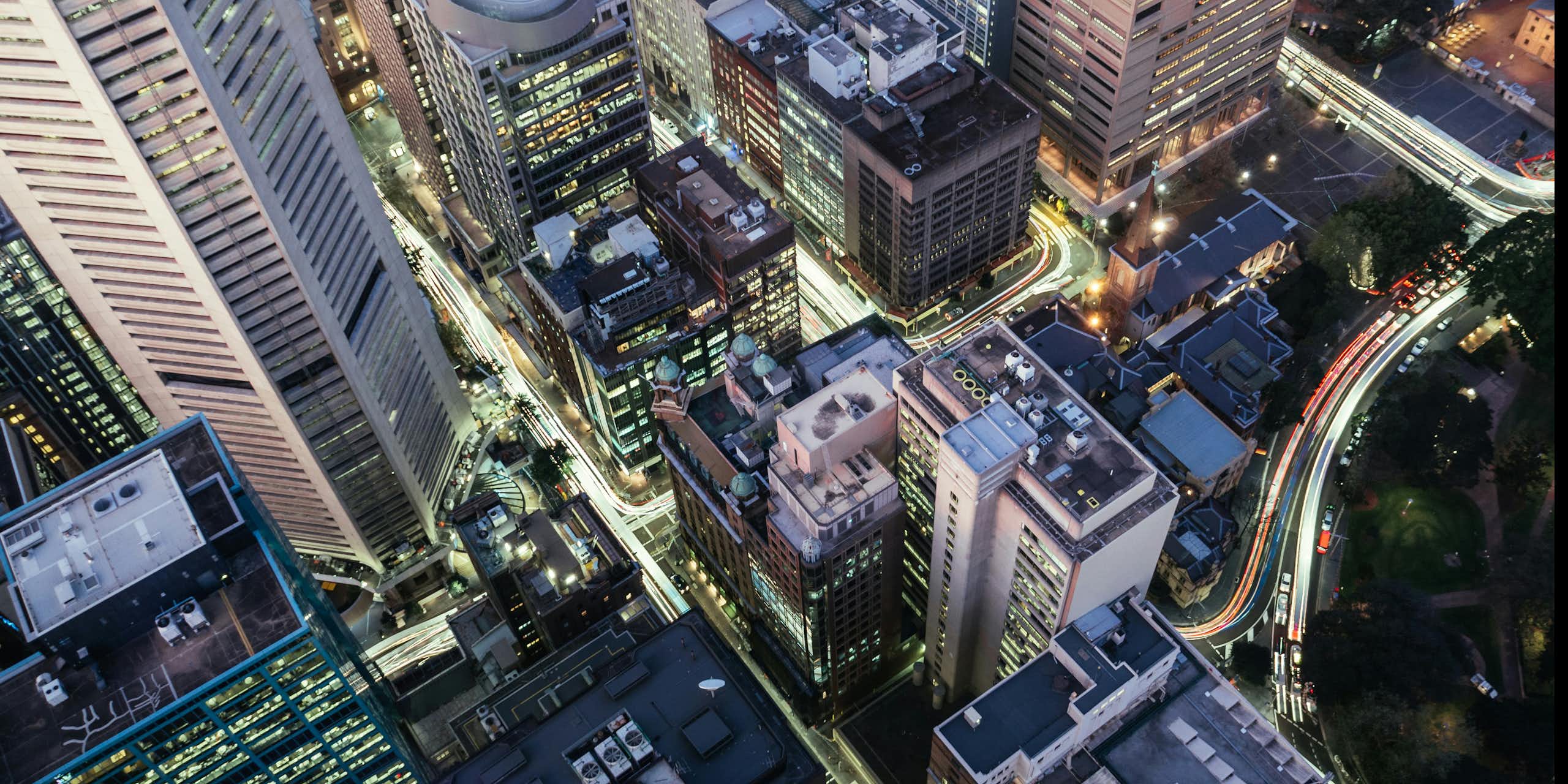 Aerial view of city buildings