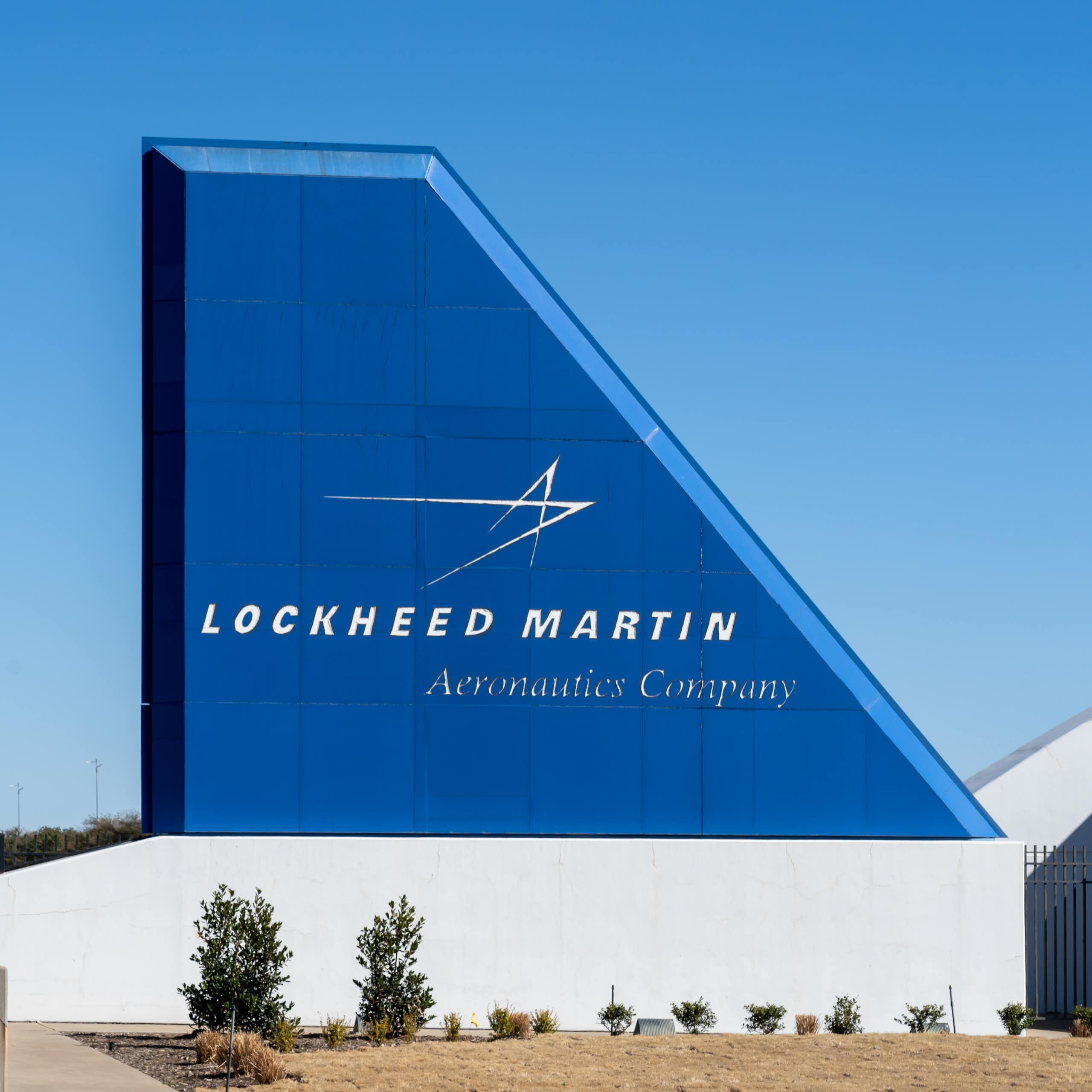 Headquarters sign of Lockheed Martin aeronautics company.
