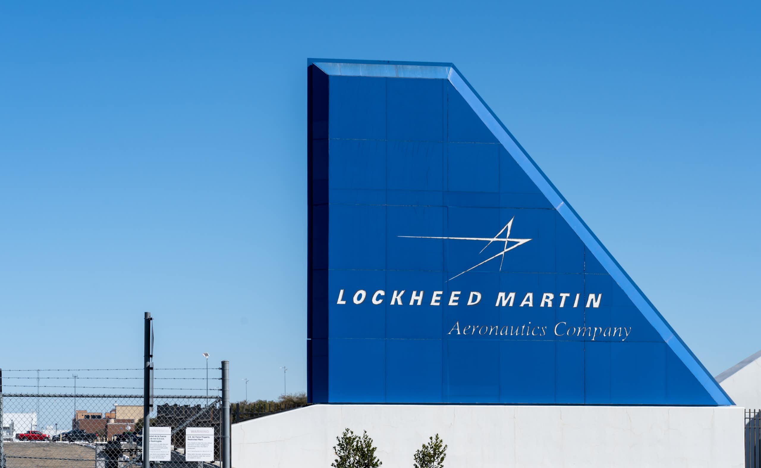 Headquarters sign of Lockheed Martin aeronautics company.
